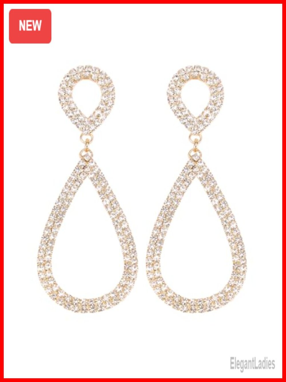 Rhinestone Teardrop Dangle Earrings Gold Plated Pierced Wedding